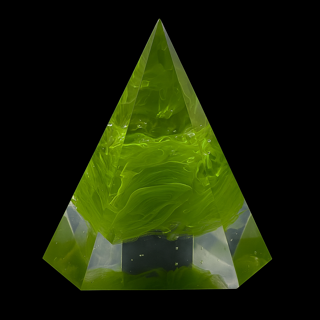 Zelené srdce pyramidy - broušená skleněná plastika